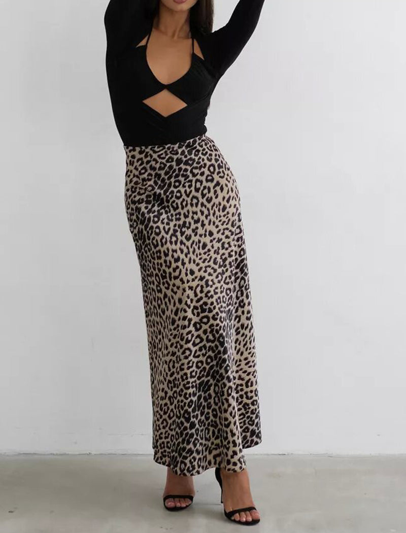 Satin Leopard Print Skirt