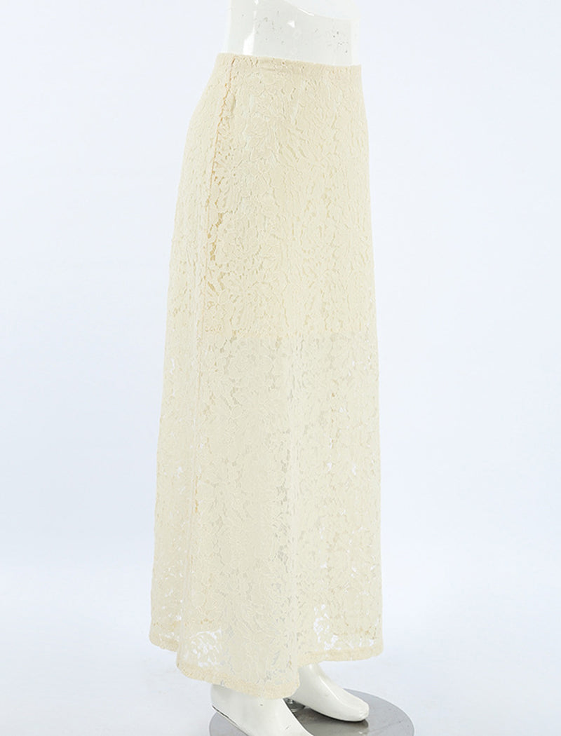 Sheer Lace Midi Skirt