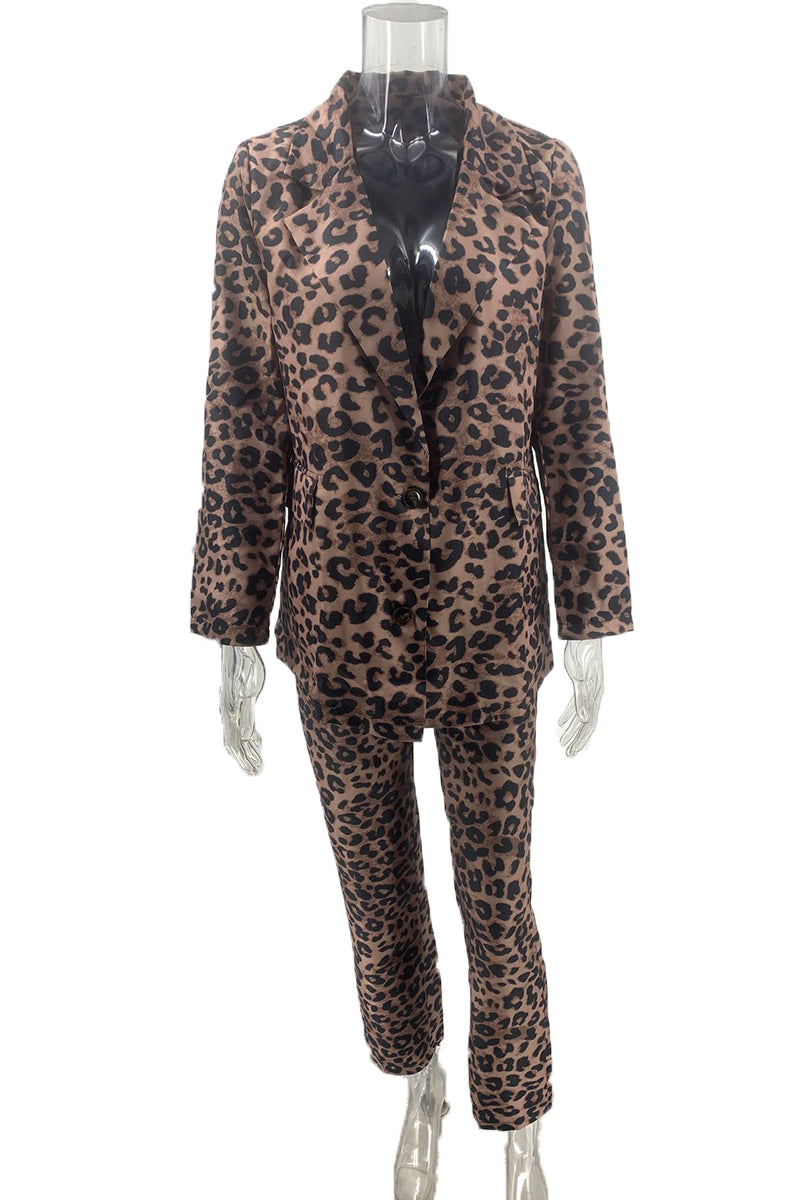 Leopard Print Blazer and Slim Fit Pants Set