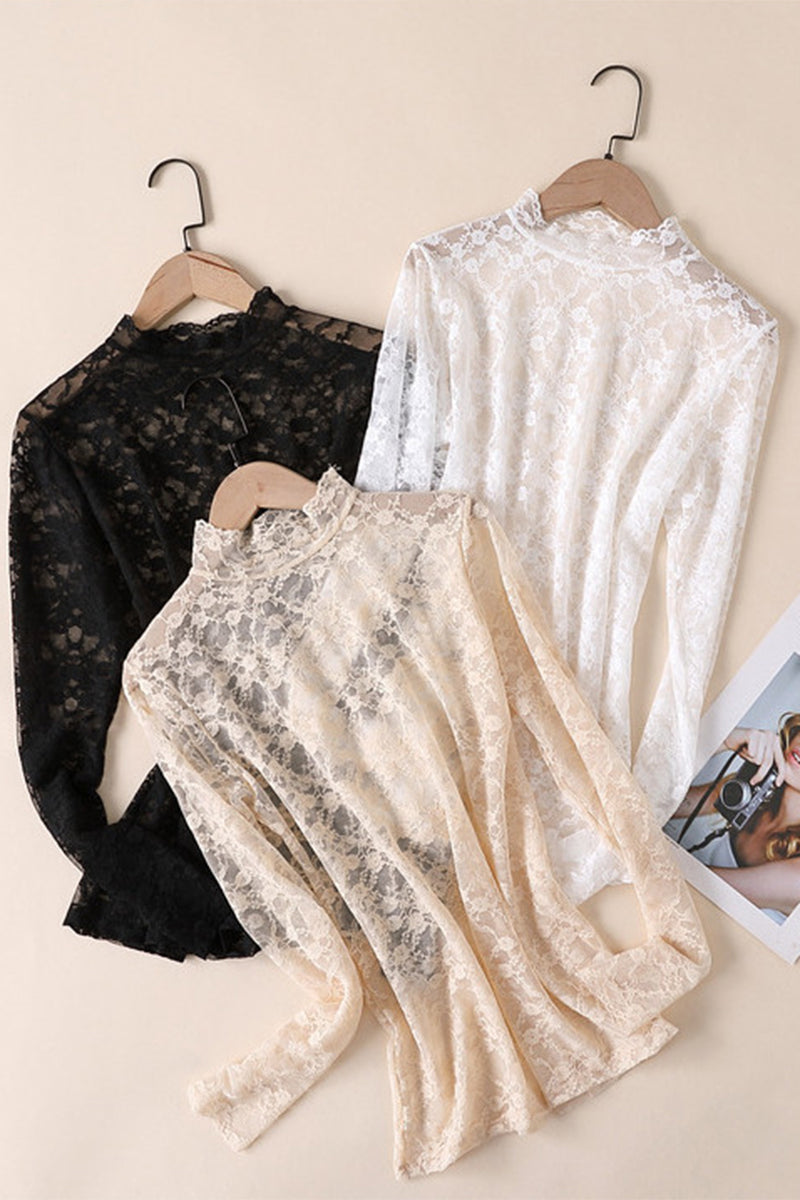 Floral Lace Long Sleeve Mock Neck Top