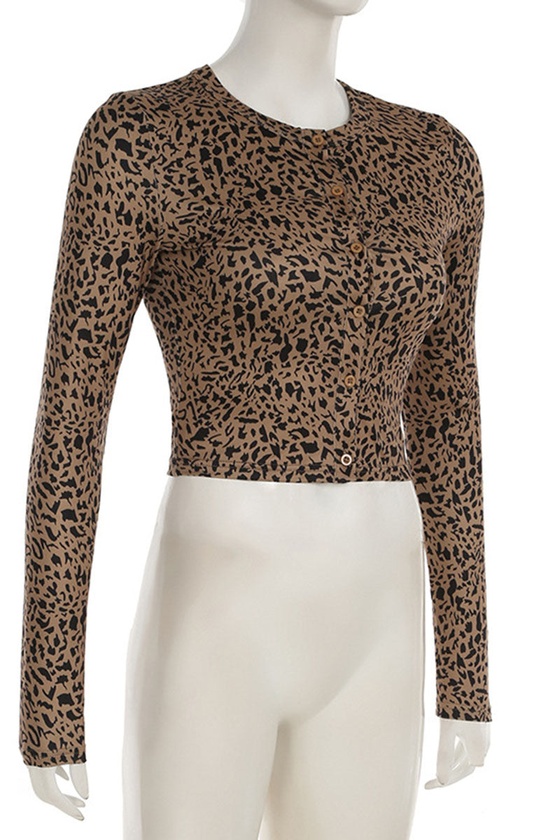 Leopard Print Tie Front Crop Top