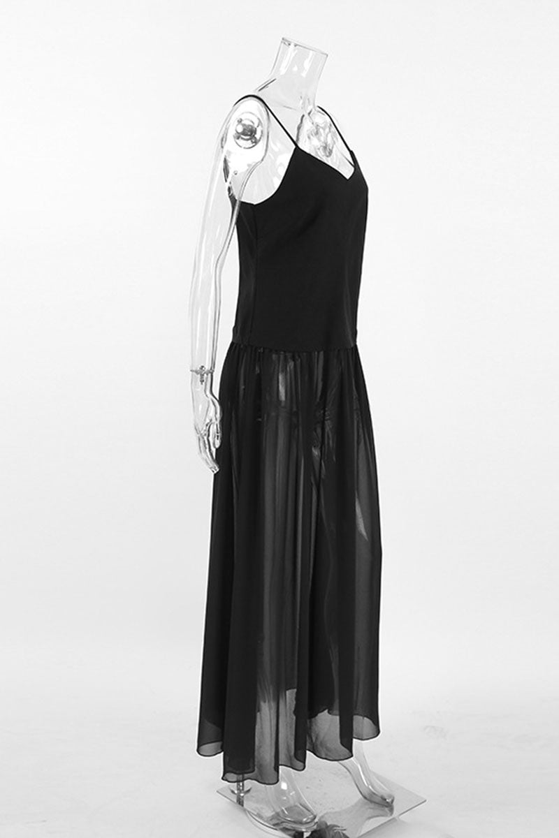 Sheer Layered Spaghetti Strap Maxi Dress