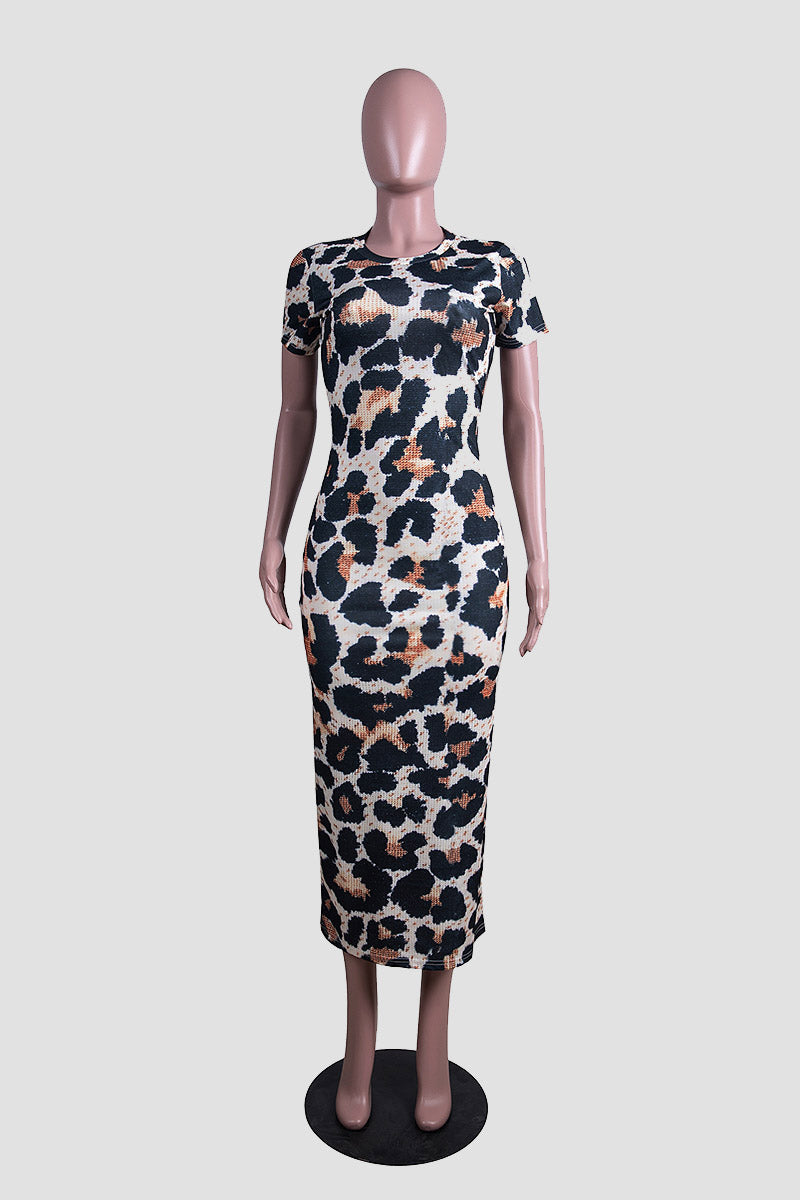 Leopard Print Fitted Maxi Dress