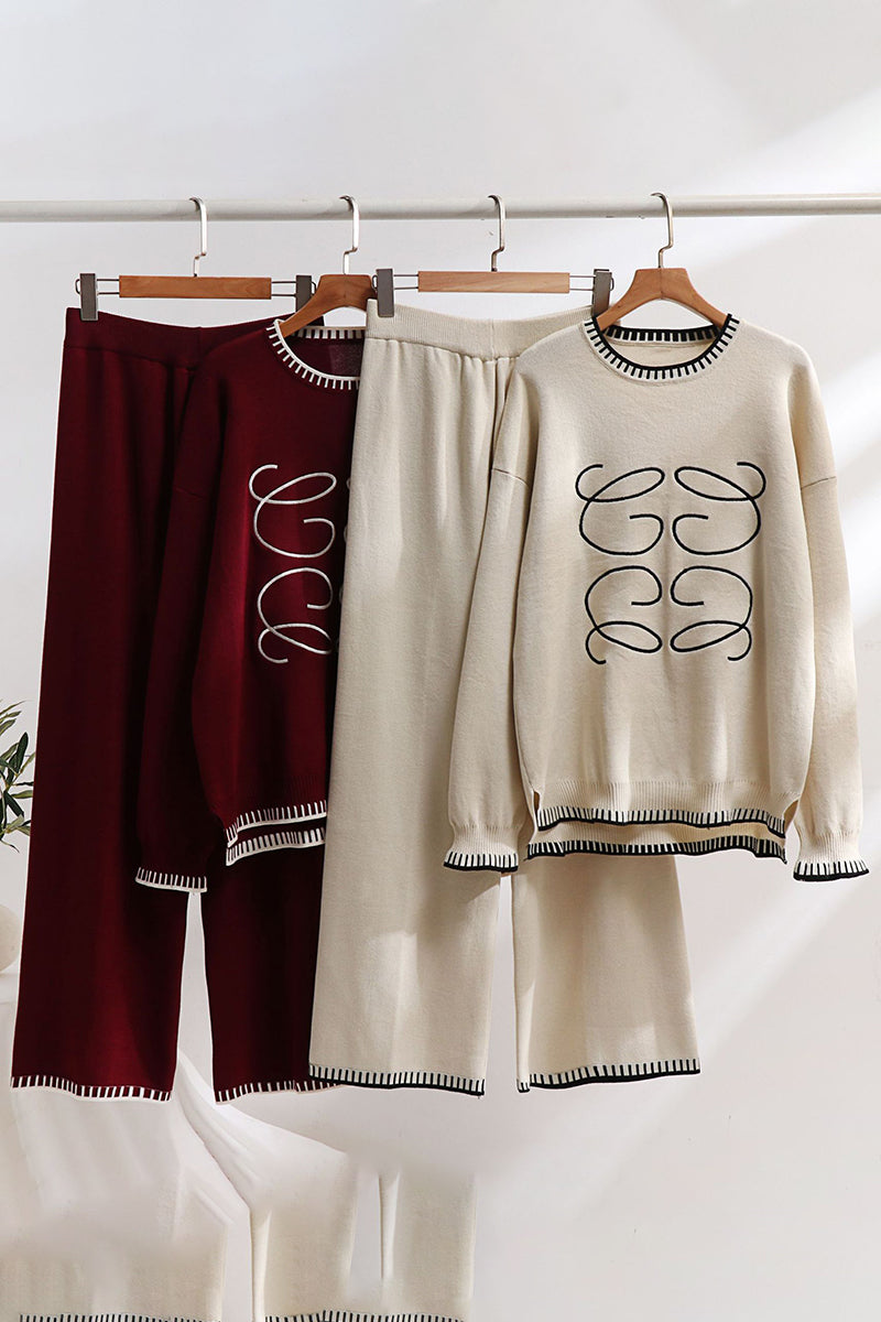 Knit Sweater with Wide-Leg Pants  Set