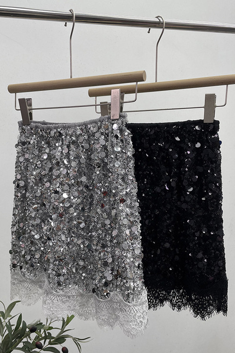 Lace Hem Sequin Skirt