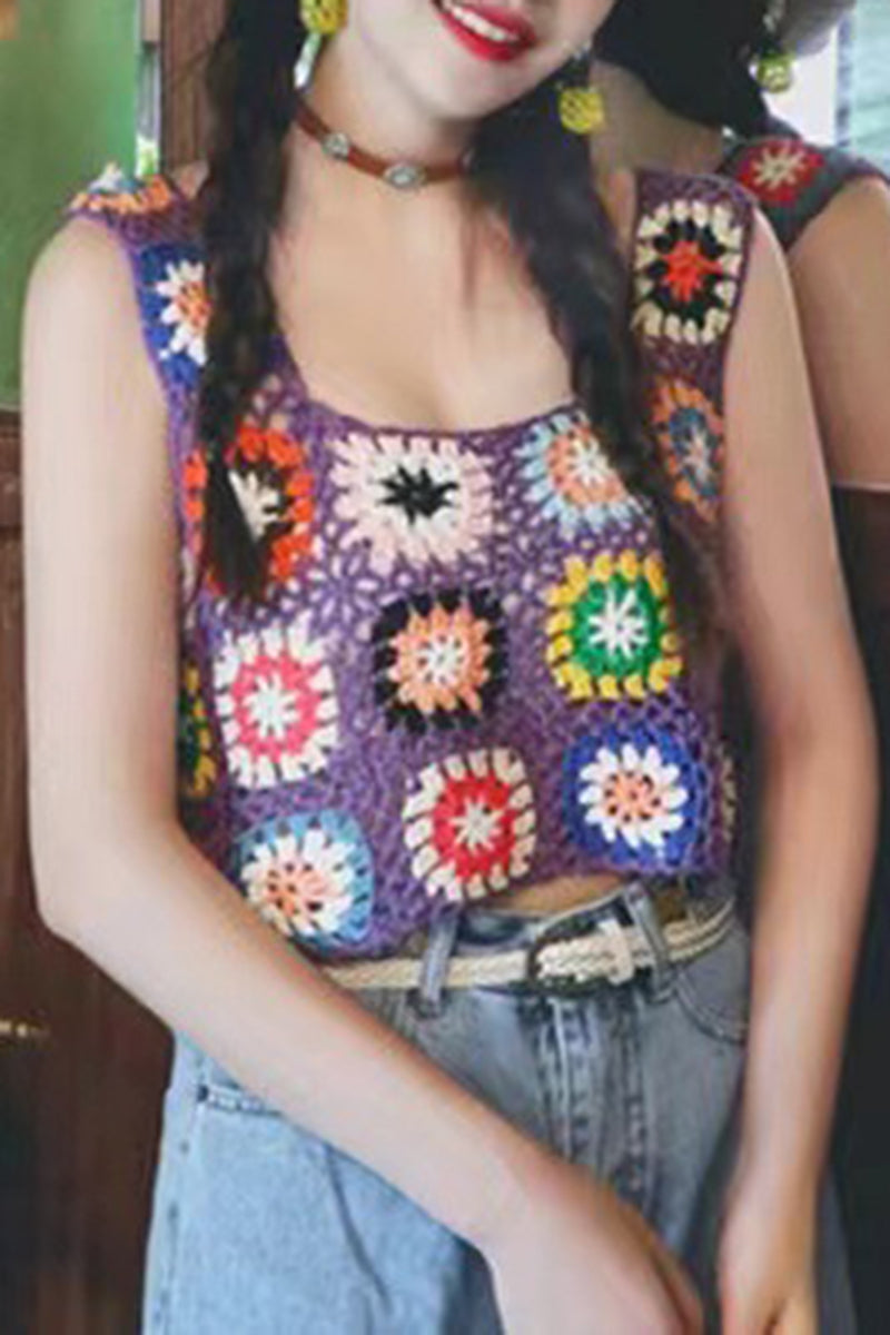 Crochet Patchwork Crop Tank Top