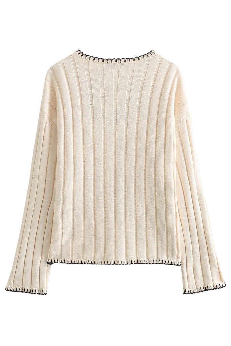 V-Neck Ribbed Knit Sweater