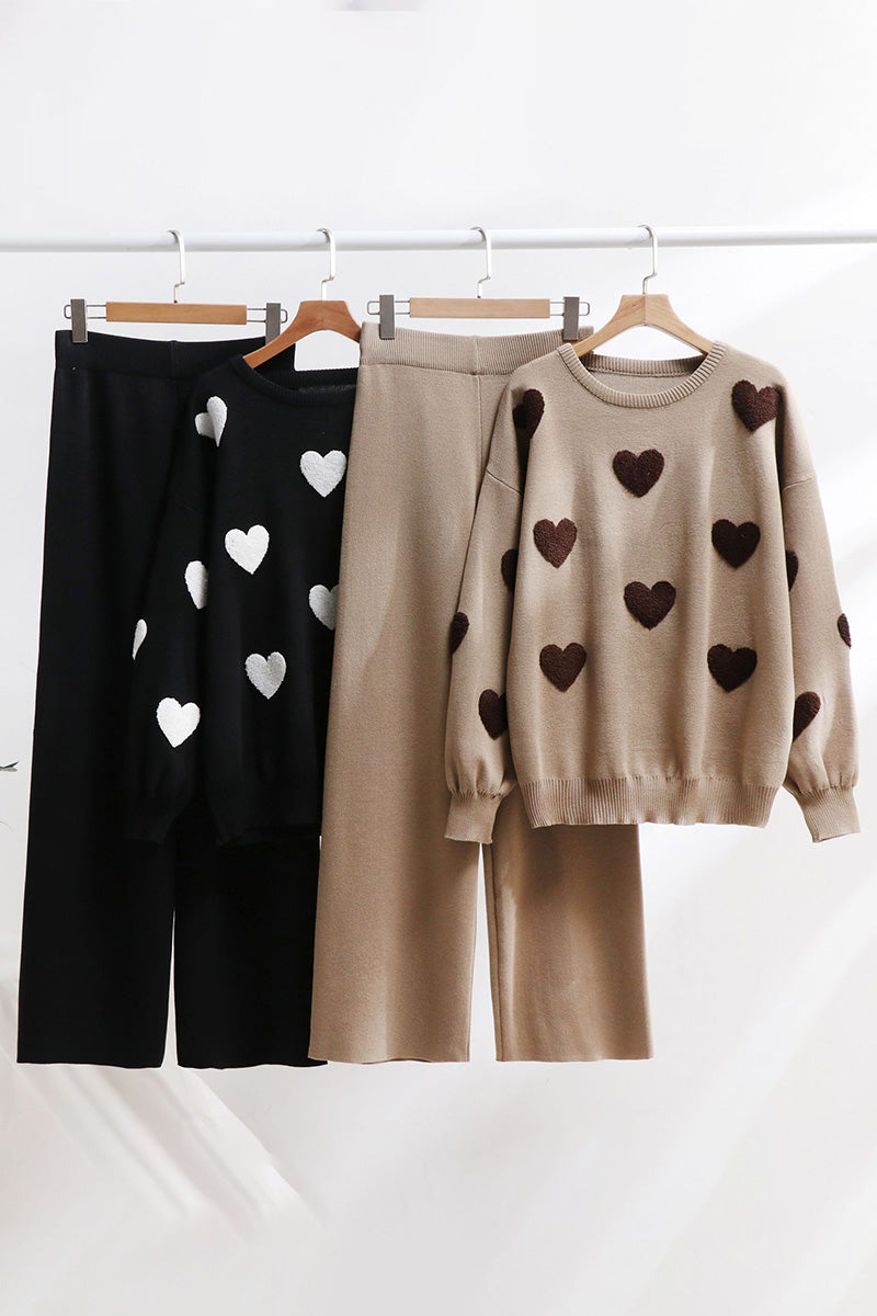 Heart Pattern Sweater and Pants Set