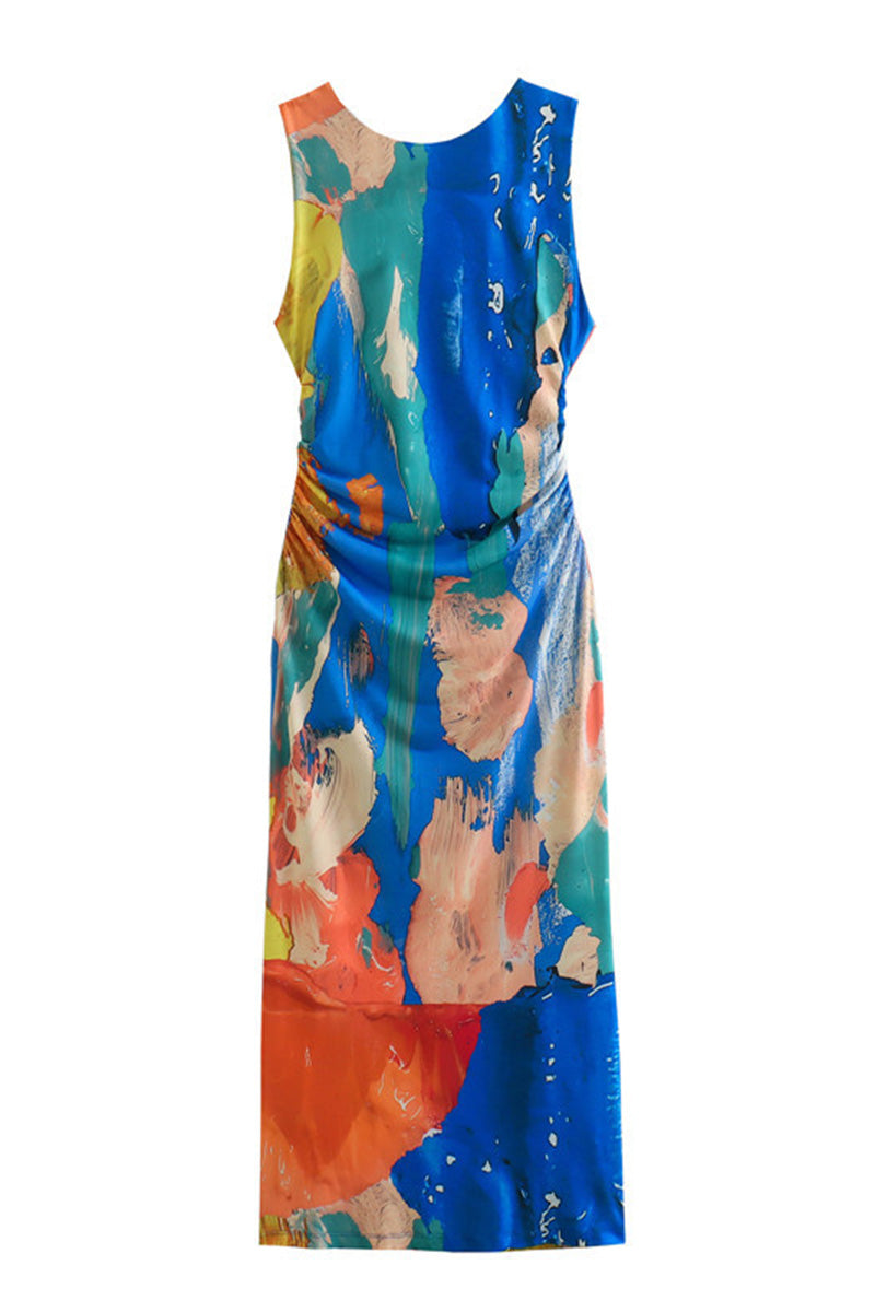 Abstract Print Sleeveless Midi Dress