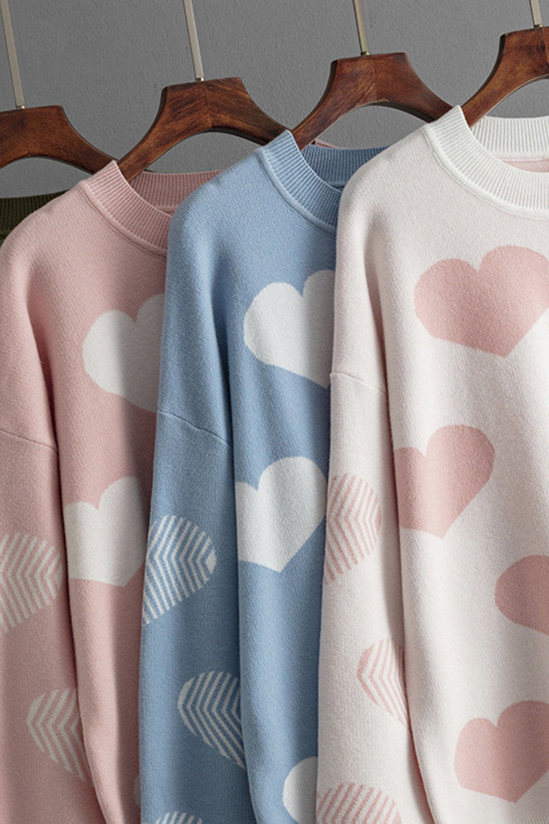 Patterned Heart Print Knit Sweater