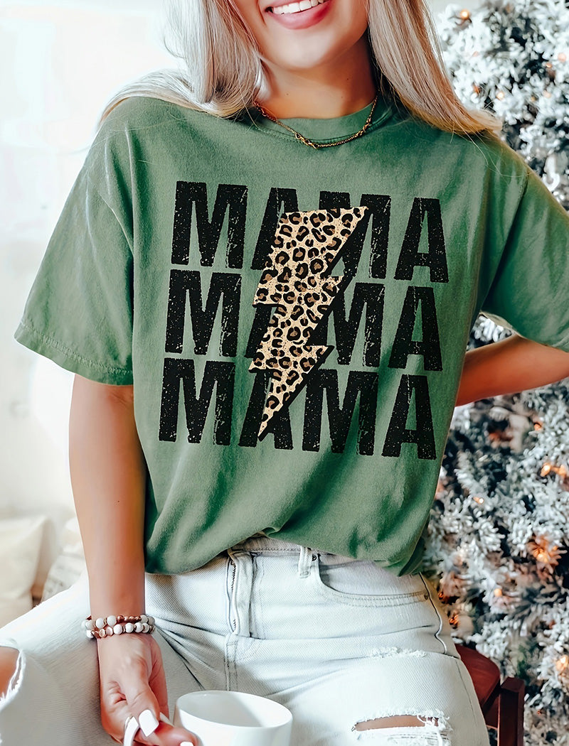 Mama Leopard-Print Lightning Graphic  Tee