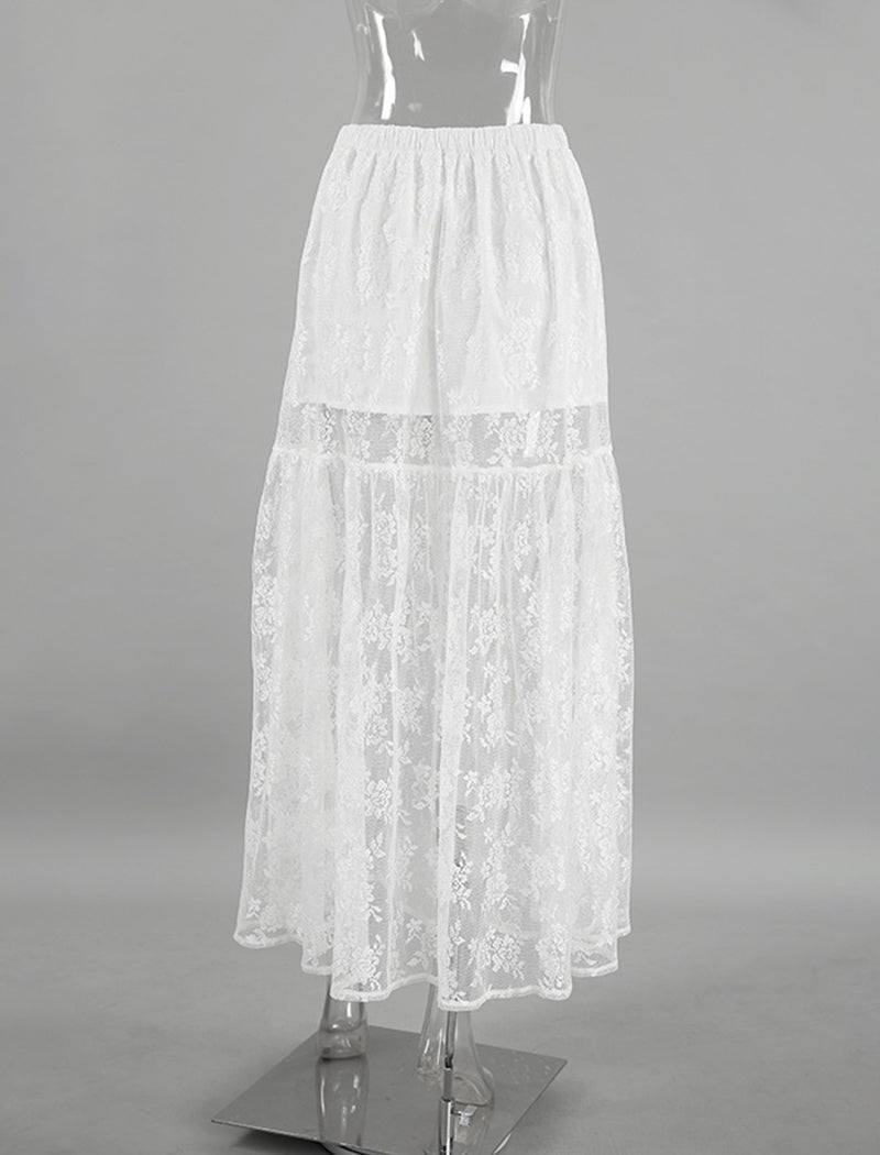 Sheer Lace Midi Skirt