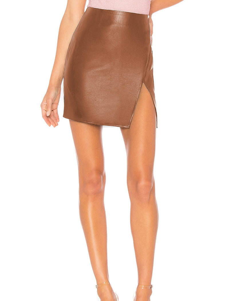 Sleek Faux Leather Mini Skirt with Side Slit