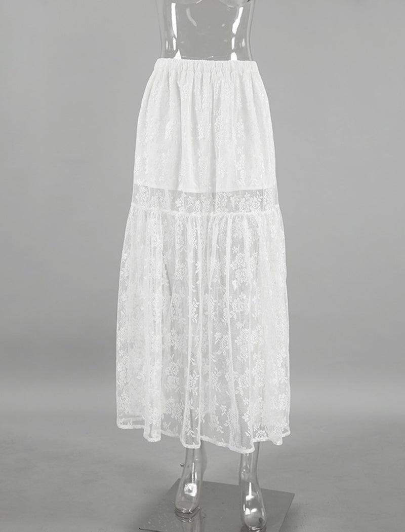 Sheer Lace Midi Skirt