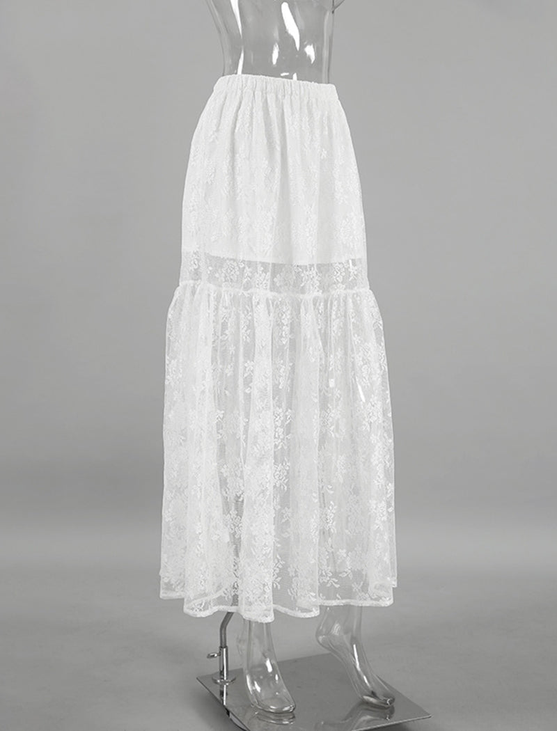 Sheer Lace Midi Skirt