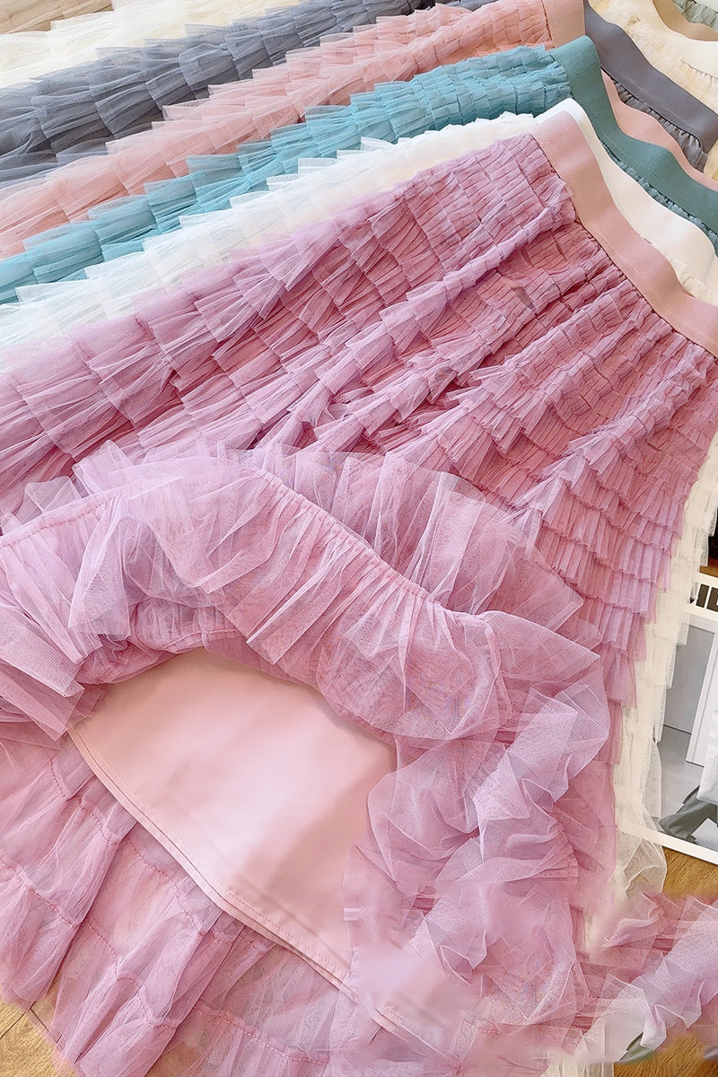 Layered Tulle Midi Skirt