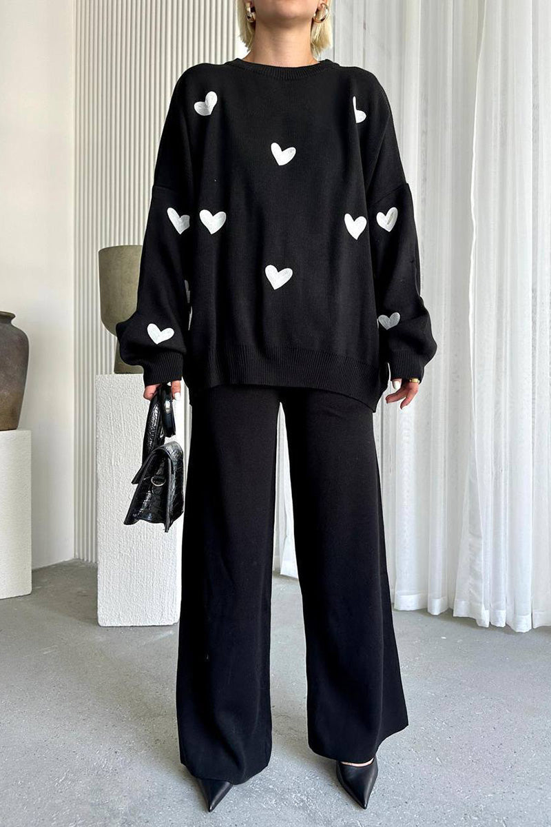 Heart Pattern Sweater and Pants Set