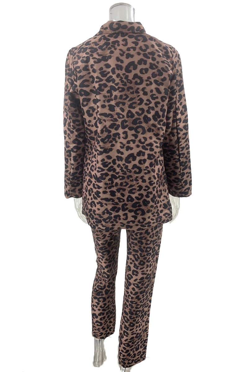 Leopard Print Blazer and Slim Fit Pants Set