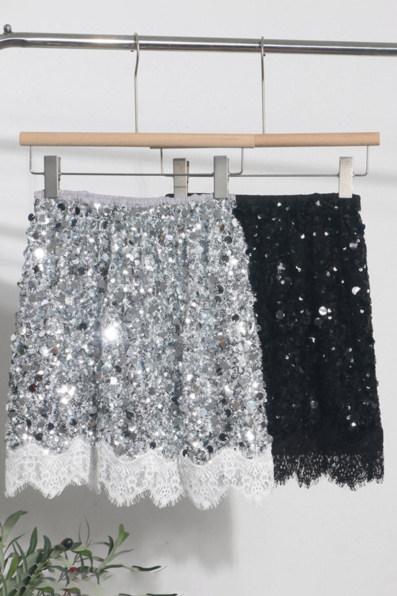 Lace Hem Sequin Skirt