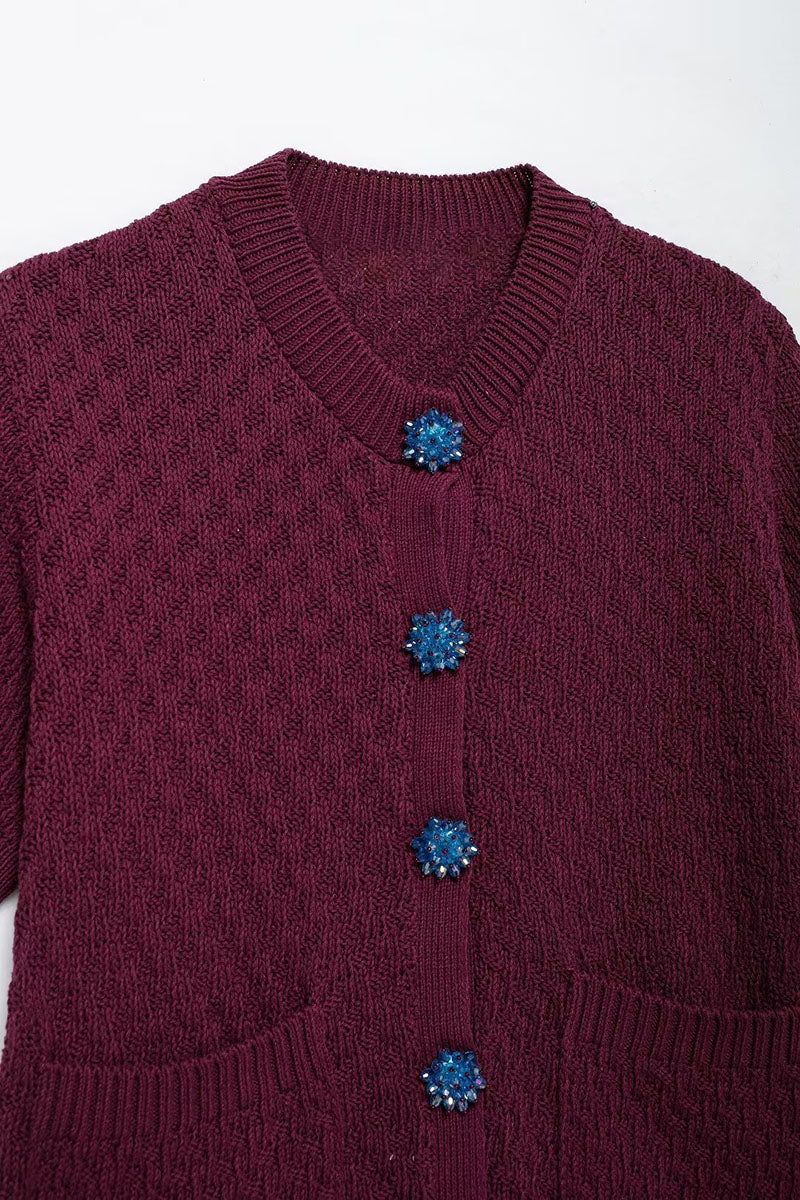 Textured Button-Up Knit Sweater