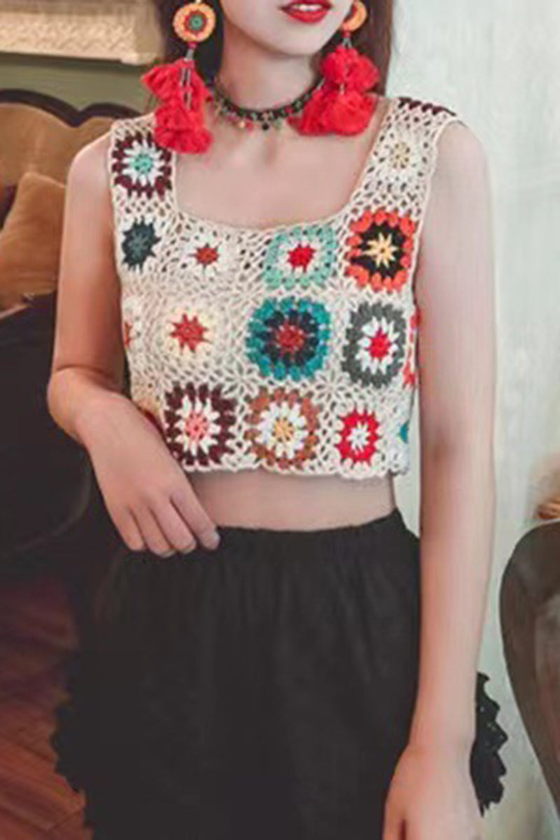 Crochet Patchwork Crop Tank Top