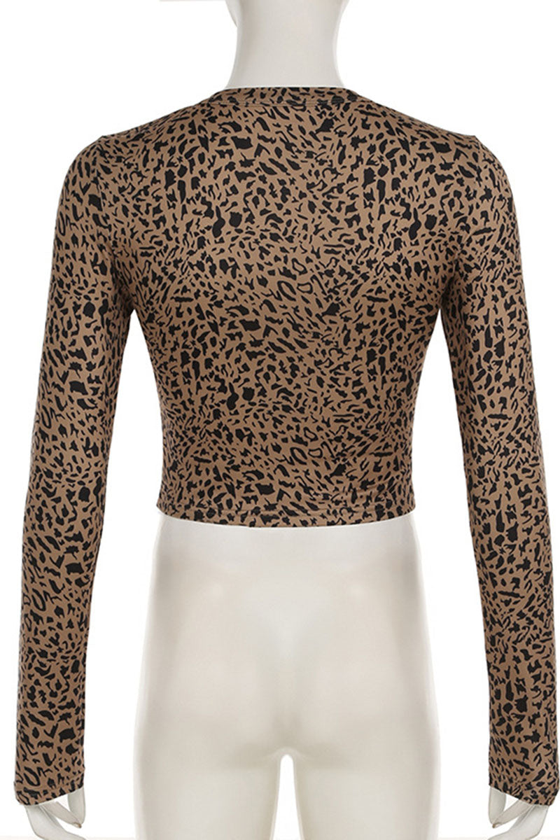 Leopard Print Tie Front Crop Top