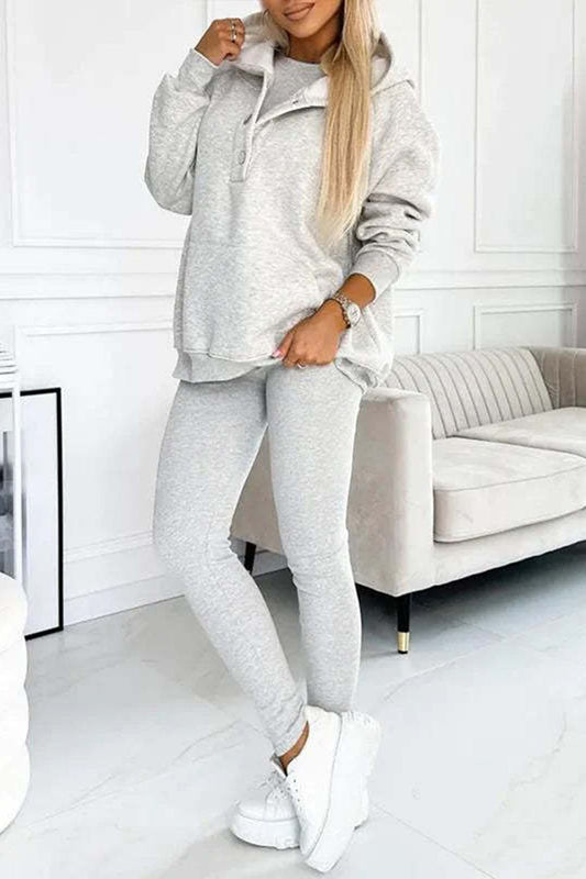 Button-Up Vest and Hoodie and Legging Set