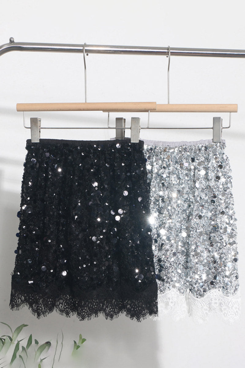 Lace Hem Sequin Skirt