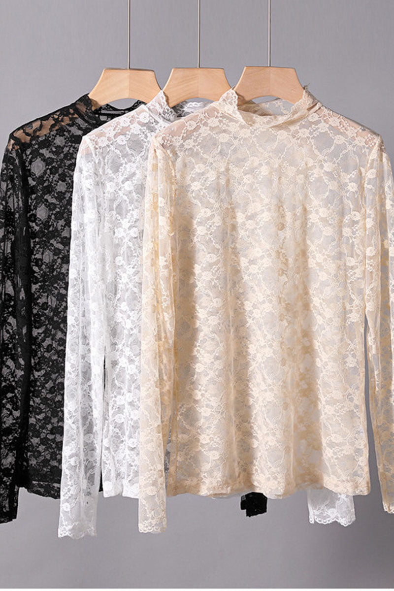 Floral Lace Long Sleeve Mock Neck Top