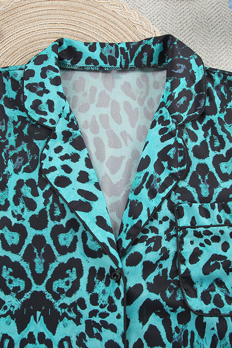 Leopard Print Kimono Shirt and Shorts Set