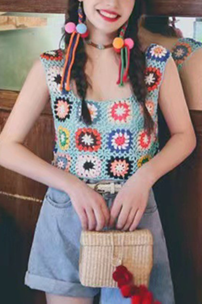 Crochet Patchwork Crop Tank Top