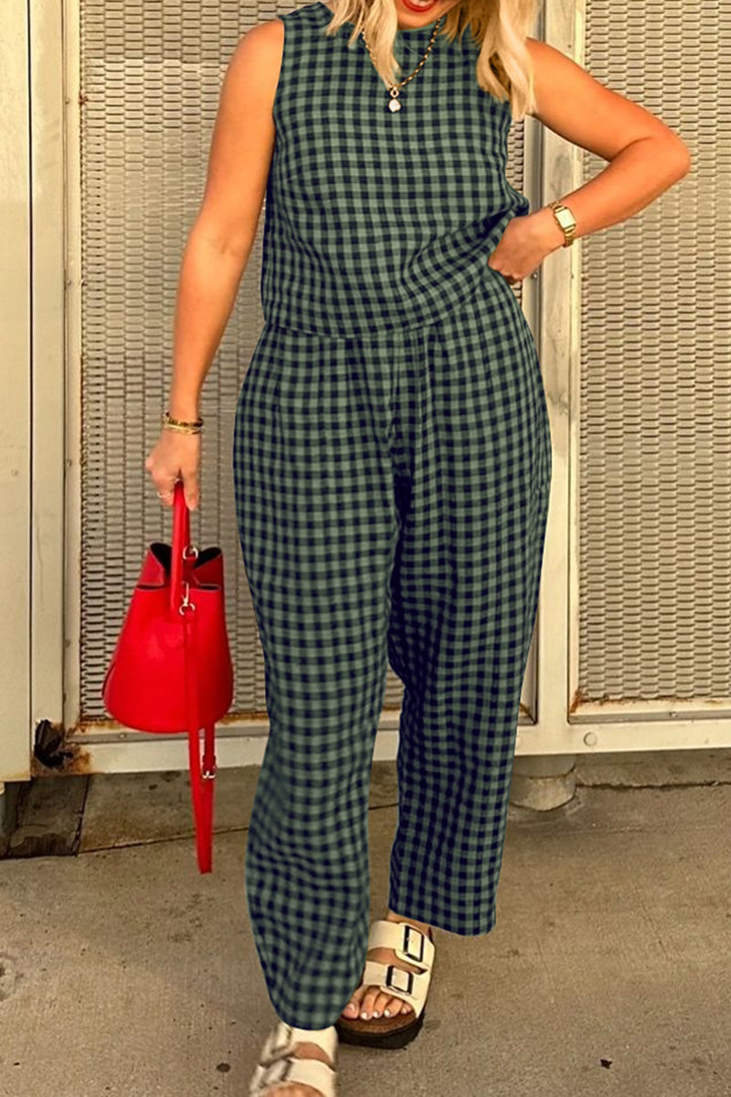 Plaid Sleeveless Vest and Pants Set