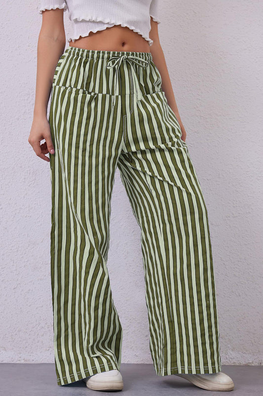 Striped Wide-Leg Drawstring Pants