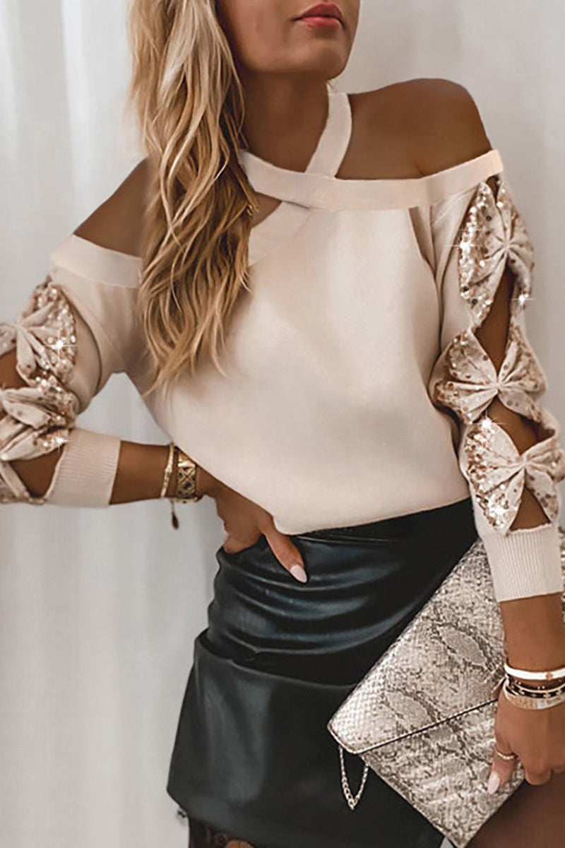 Sequin Cutout Sleeve Top