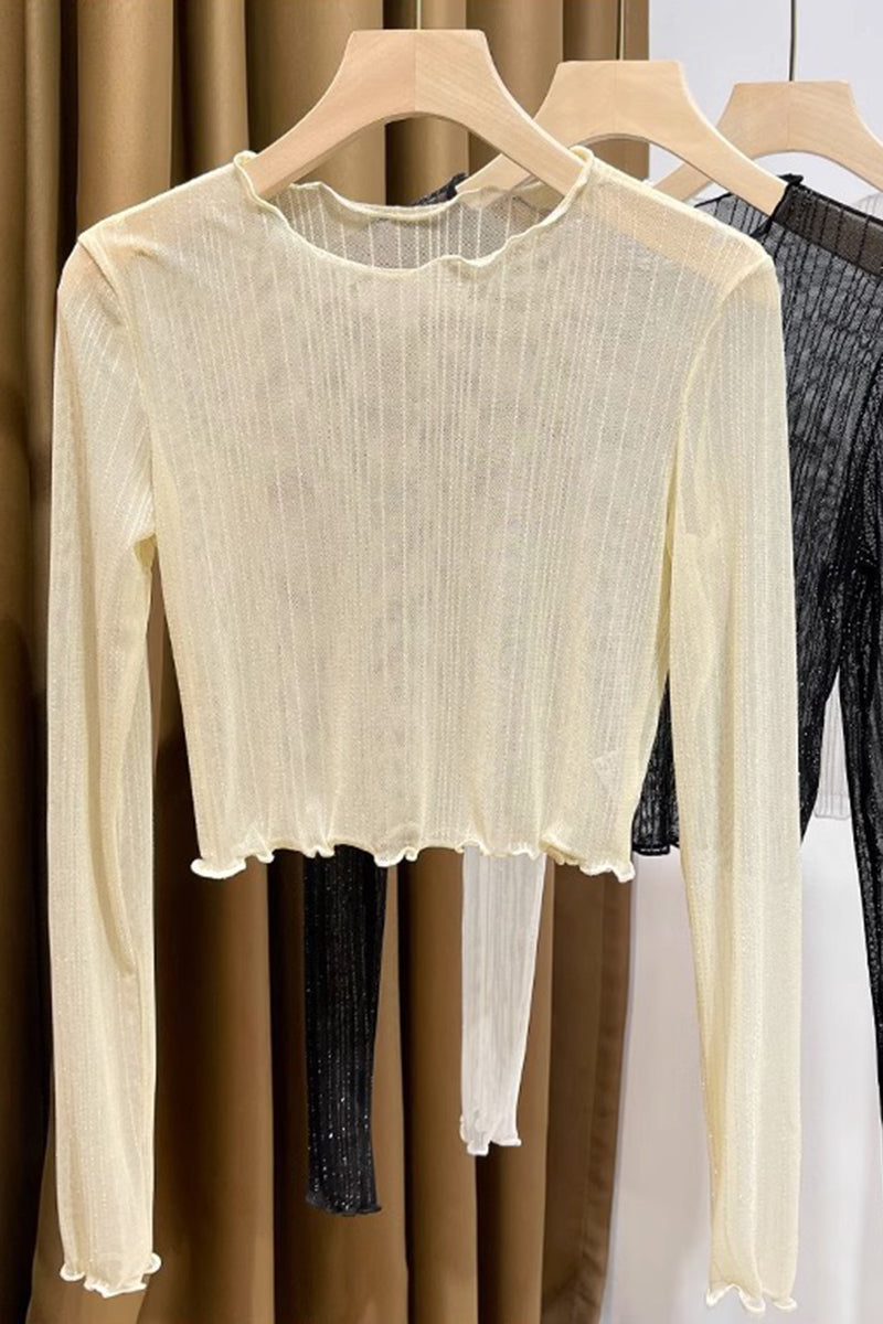 Sheer Long Sleeve Mesh Crop Top