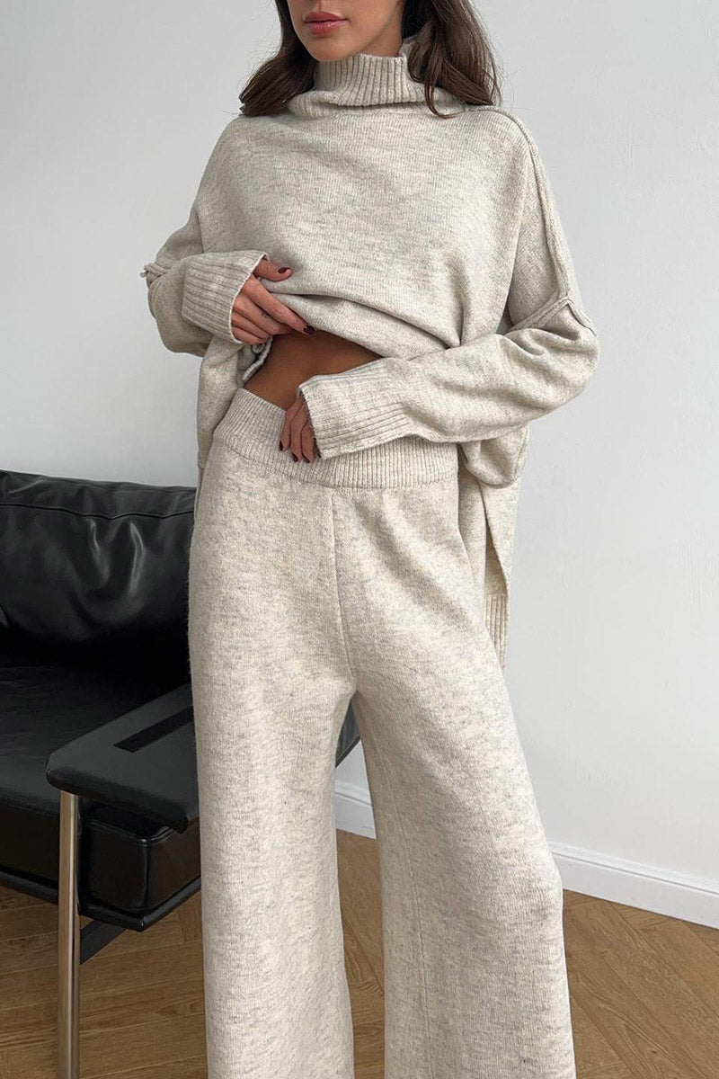 Knit Cozy Top and Wide Leg Pants Set