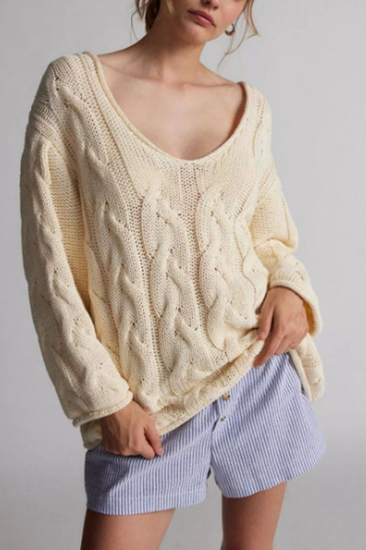 Cable-Knit V-Neck Sweater