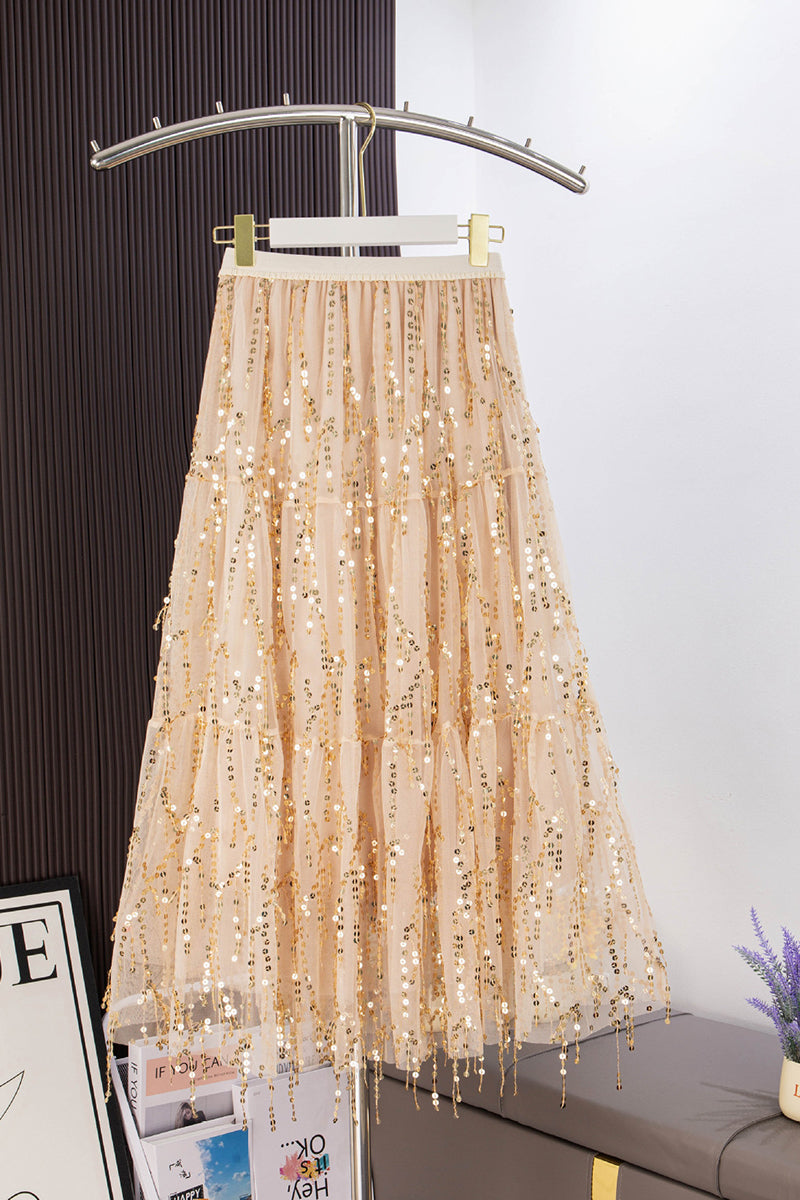 Sequin Embellished Mesh Skirt