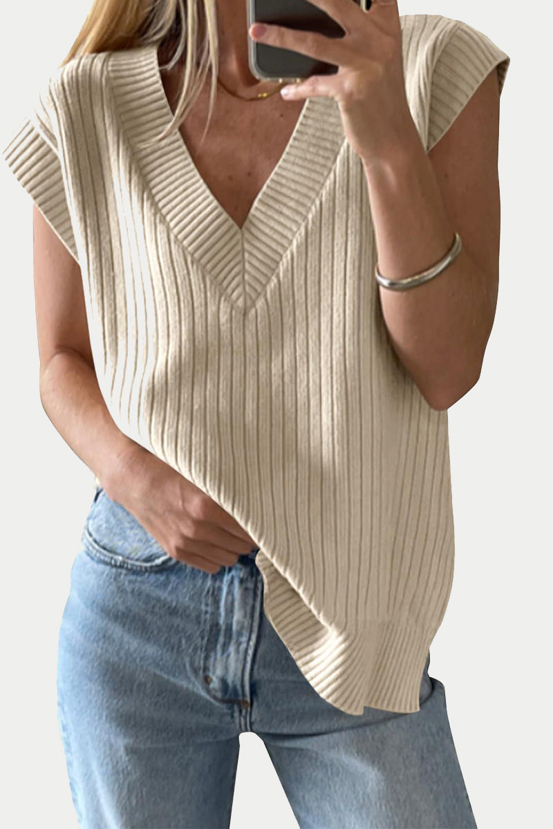 V-Neck Ribbed Knit Sleeveless Vest