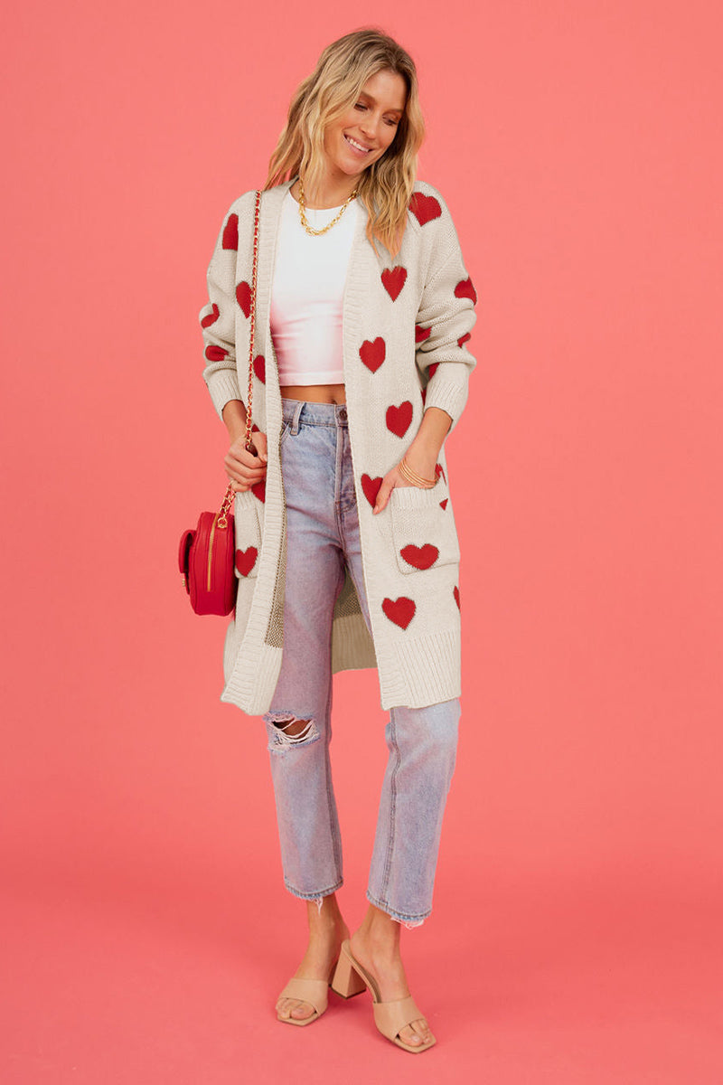 Heart Patterned Cardigan with Open Front