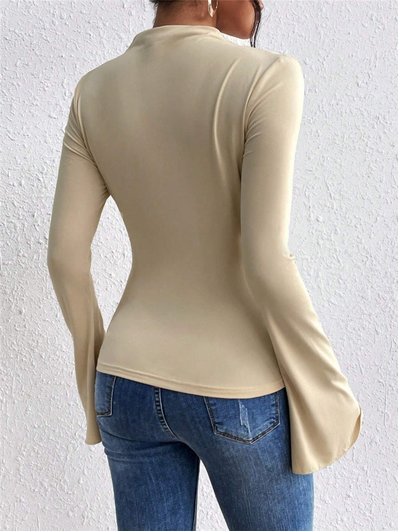 Ruched Long Sleeve Top with Flare Cuffs