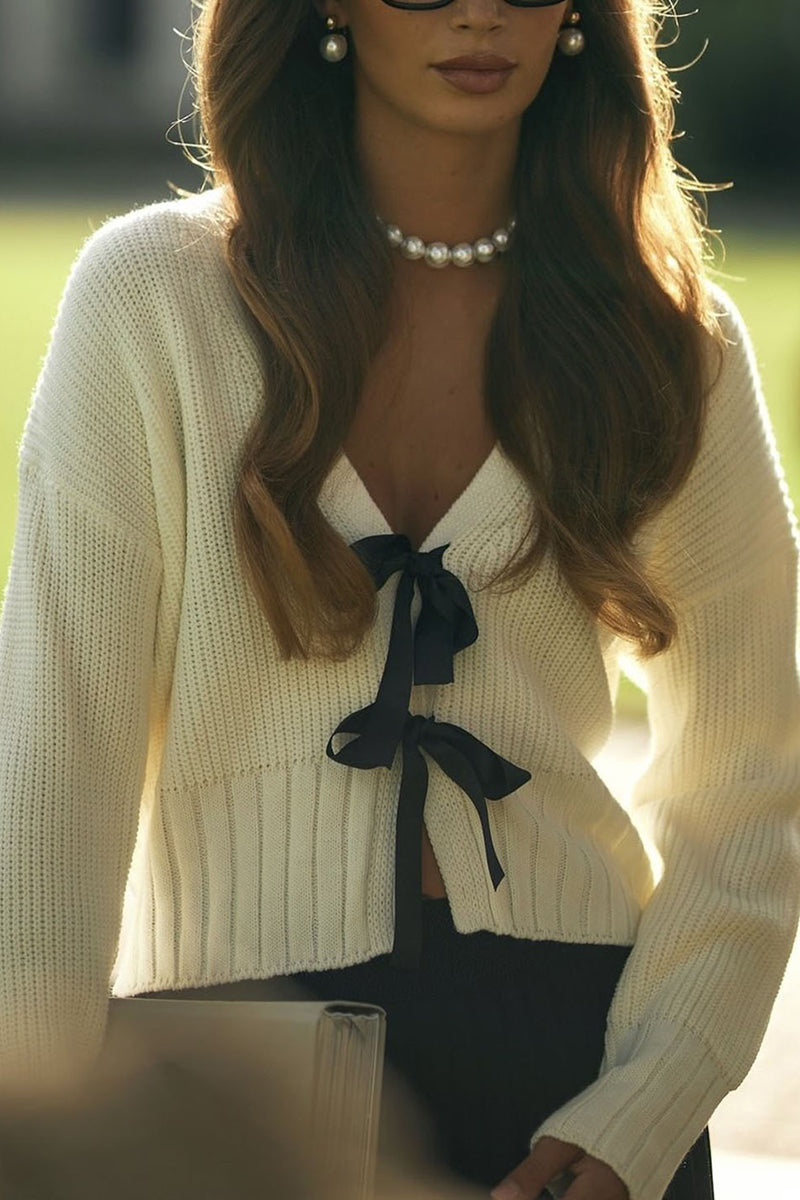 Bow Tie Front Knit Cardigan