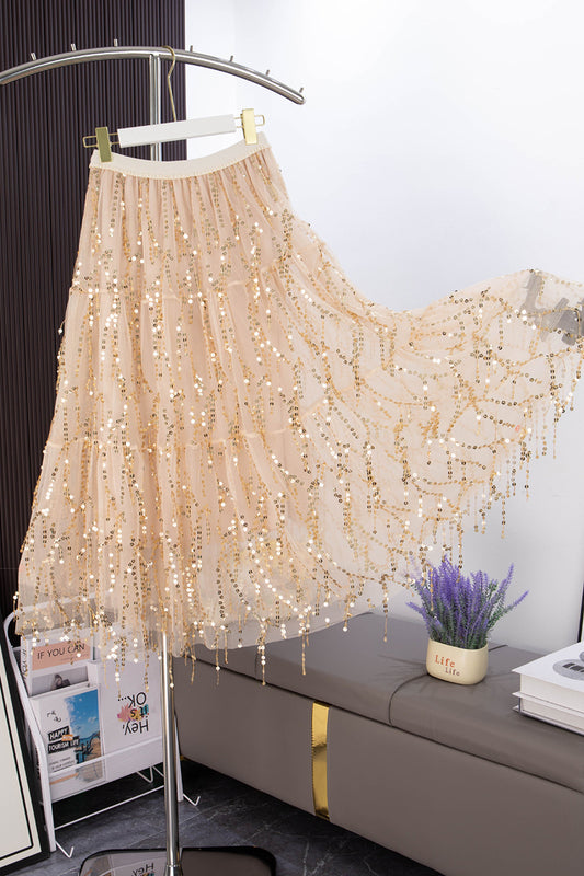 Sequin Embellished Mesh Skirt