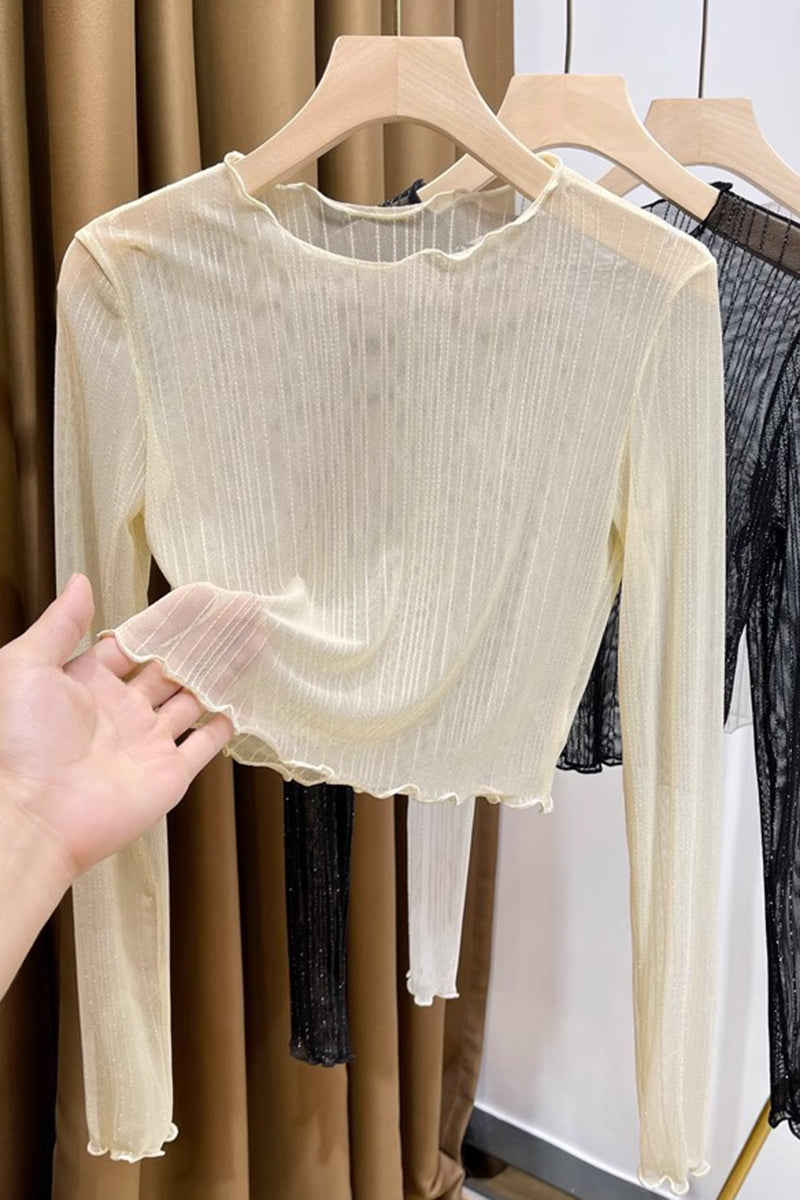 Sheer Long Sleeve Mesh Crop Top