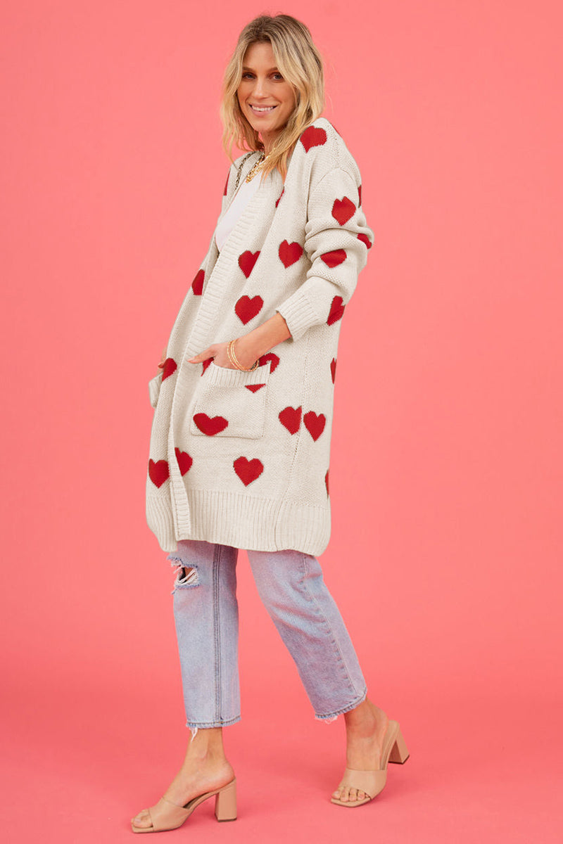 Heart Patterned Cardigan with Open Front