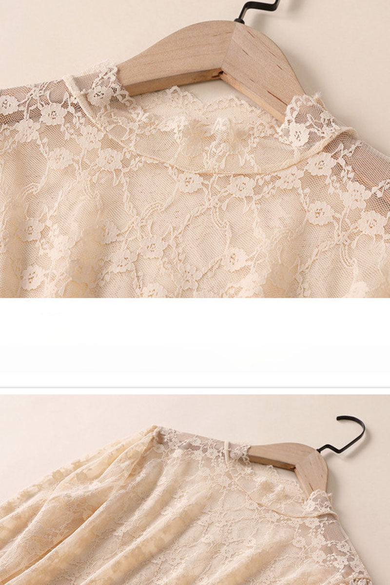 Floral Lace Long Sleeve Mock Neck Top