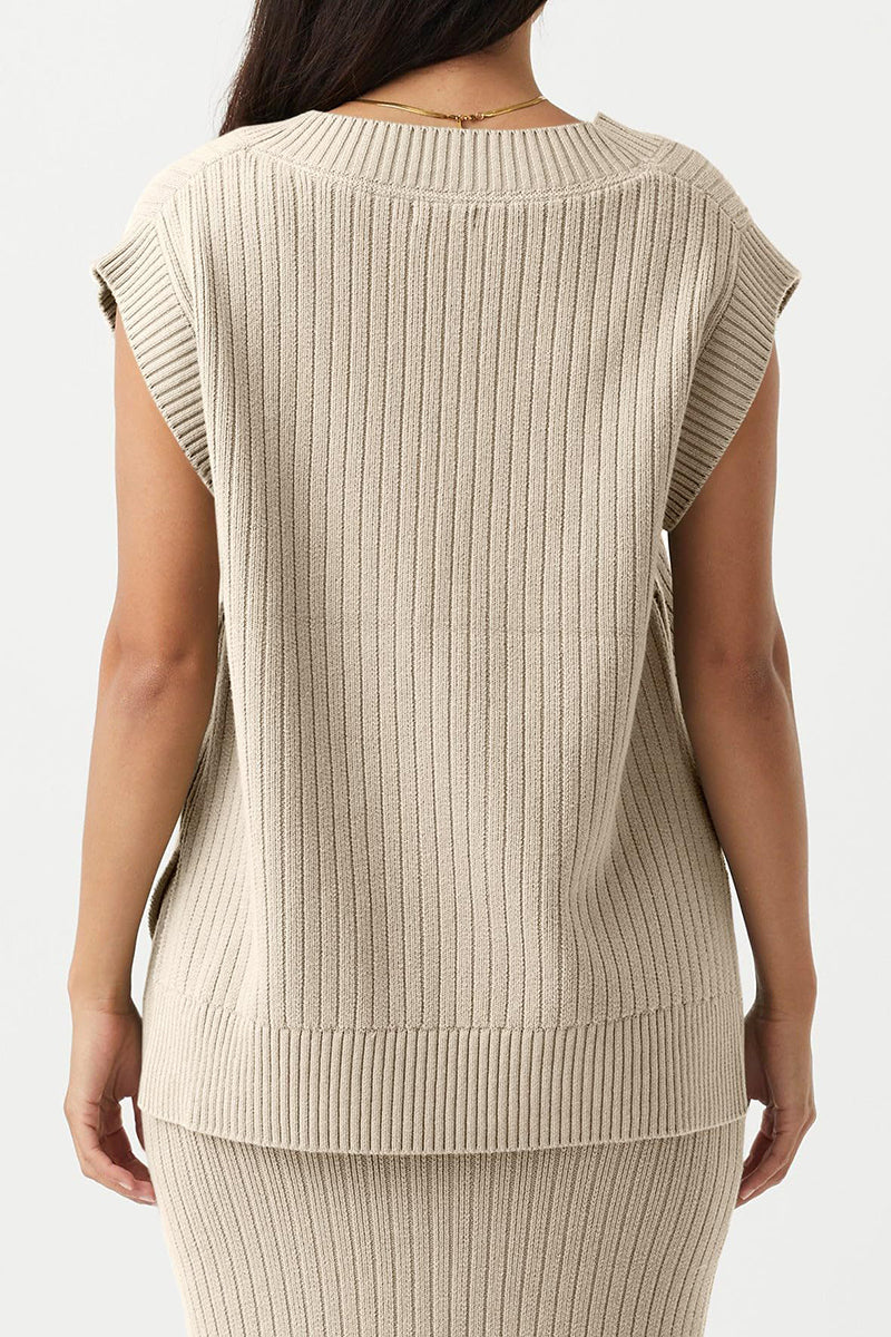 V-Neck Ribbed Knit Sleeveless Vest