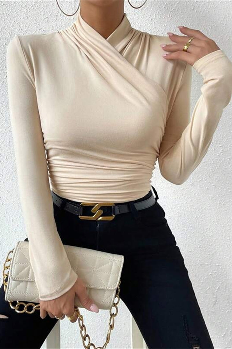 Draped Front Long Sleeve Top