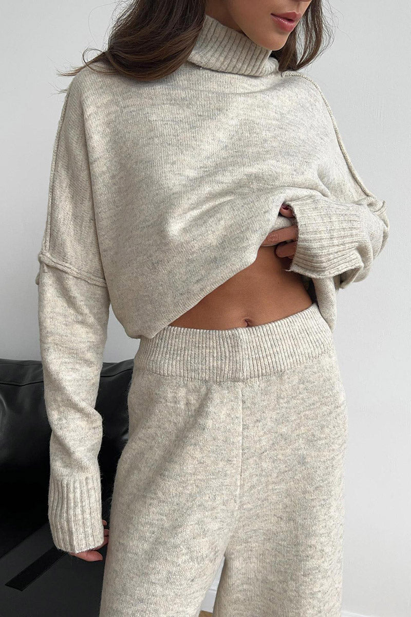 Knit Cozy Top and Wide Leg Pants Set