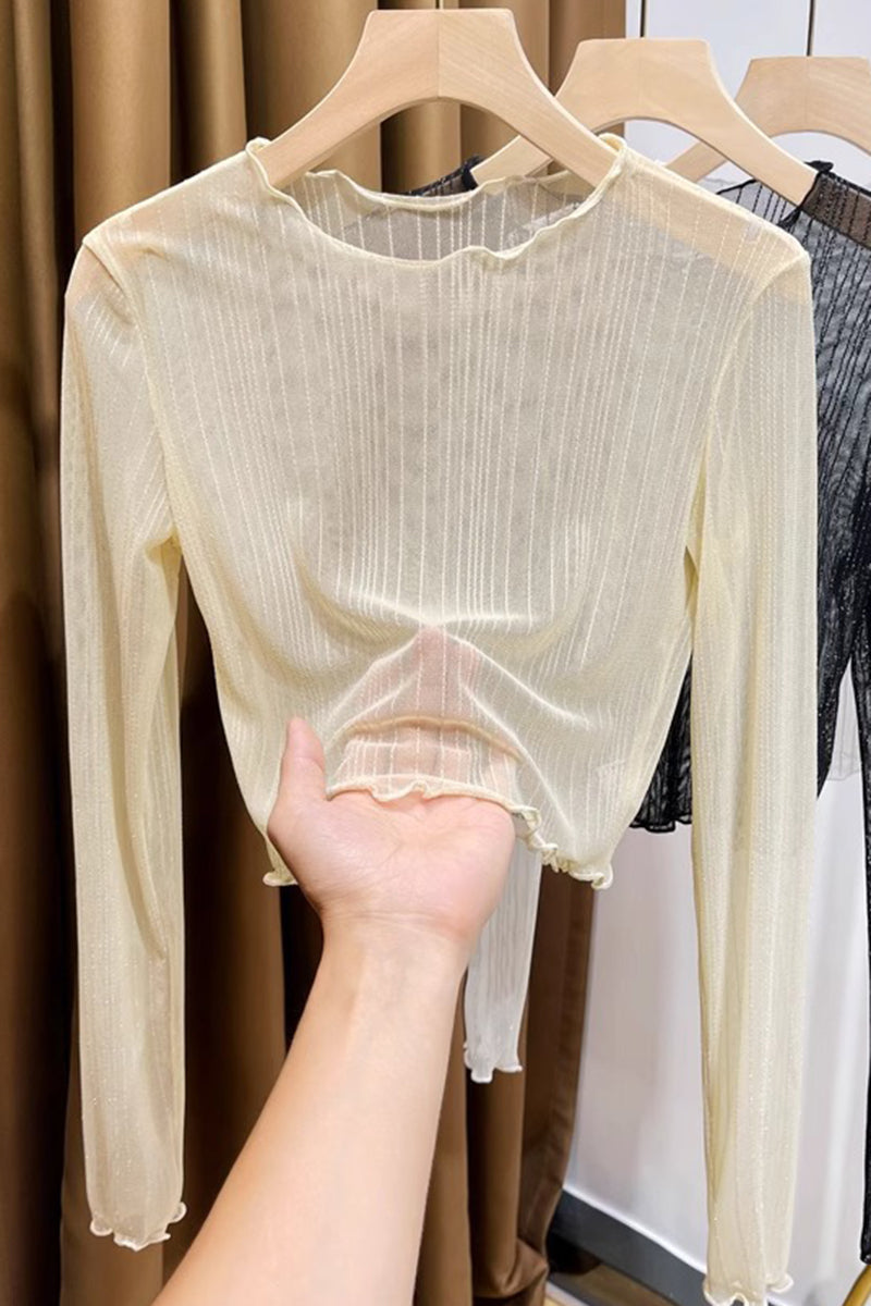 Sheer Long Sleeve Mesh Crop Top